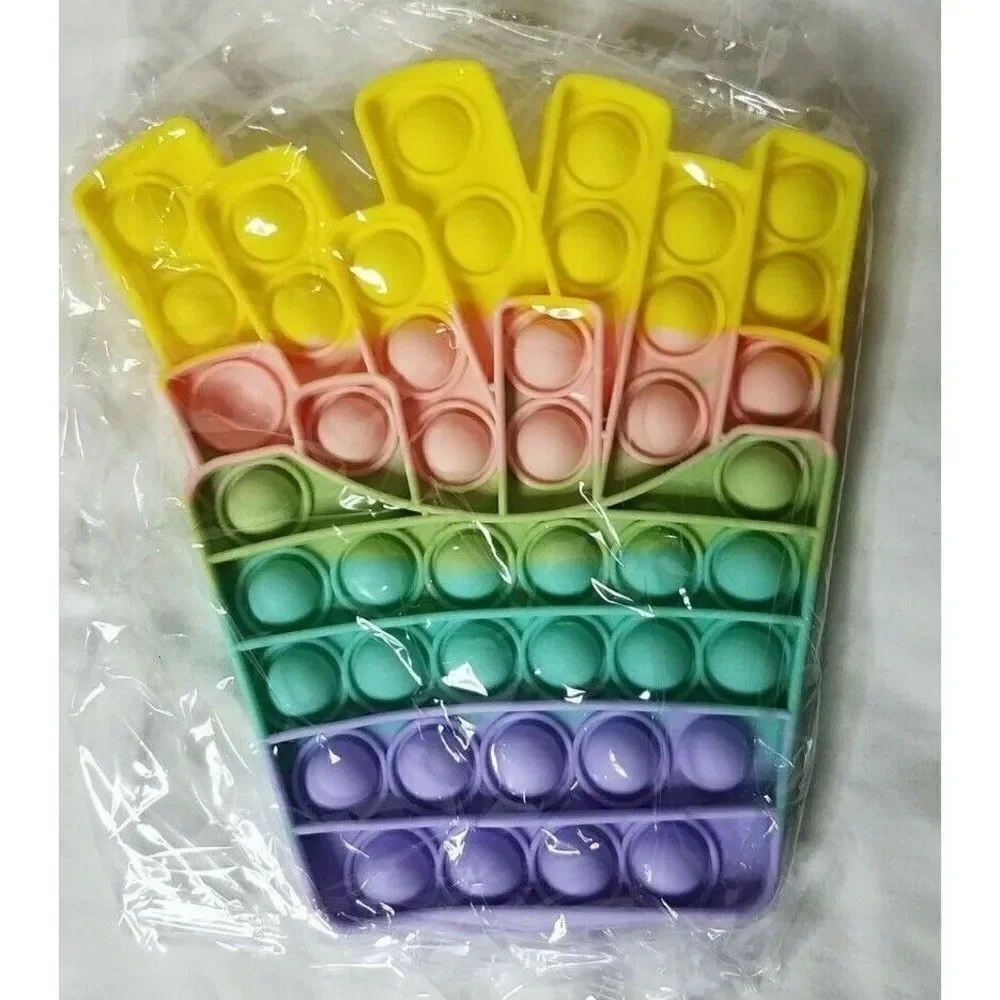 Fidget Toy French Fries Food Push Pop Bubble Rainbow Silicone Sensory